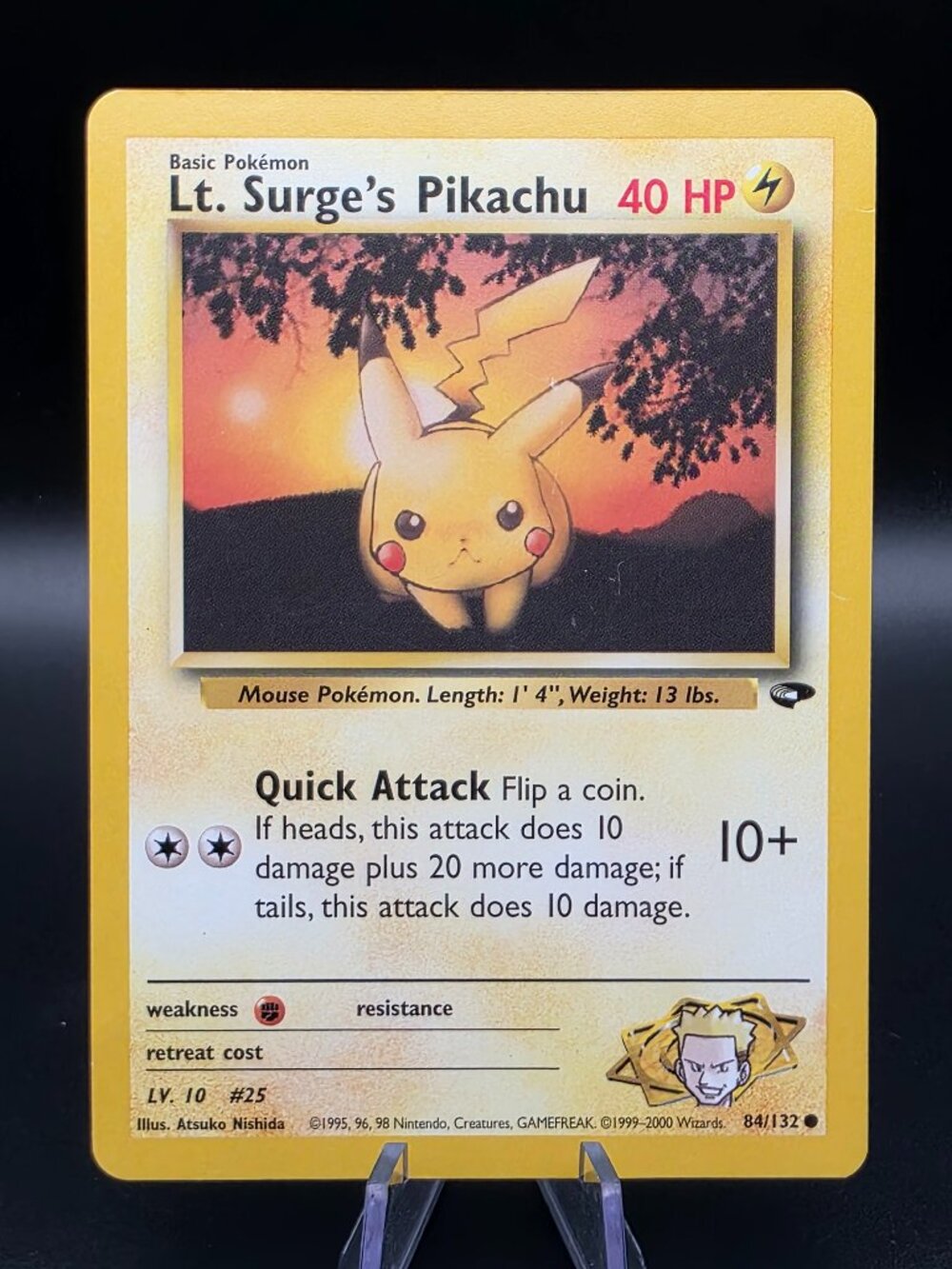 Lt. Surge's Pikachu 84/132 Common Gym Challenge Pokemon Unlimited Damaged